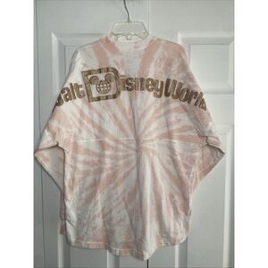 Disney Parks WDW Spirit Jersey XS Pink Tie Dye Long Sleeve Glitter Spell Out